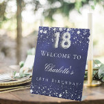 18th birthday blue silver stars welcome party pedestal sign<br><div class="desc">A welcome sign for a 18th birthday party.  A navy blue background with elegant faux silver stars. The blue colour is uneven.  Personalize and add a name and text.  White text.</div>