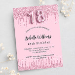 18th Birthday blush pink glitter drips luxury Invitation<br><div class="desc">A modern,  stylish and glamourous invitation for a girl's 18th birthday party.  A blush pink background with faux glitter drip,  paint dripping look. The name is written with a modern hand lettered style script.  Personalize and add your party details.  Number 18 is written with a balloon style font,  script.</div>