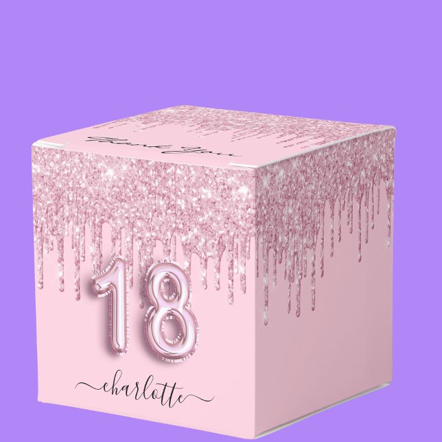18th birthday blush pink glitter drips thank you favor box (Creator Uploaded)