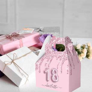 18th birthday blush pink glitter drips thank you  favor box