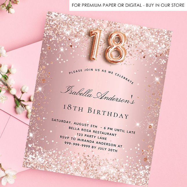 18th birthday blush pink rose budget invitation flyer (Creator Uploaded)