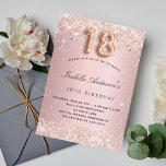 18th birthday blush pink rose gold glitter invitation<br><div class="desc">For an elegant 18th birthday party. A blush pink gradient background. Decorated with faux glitter dust.  Personalize and add a name and party details. The name is written with a hand lettered style script. Number 18 is written with rose gold coloured balloon style font.</div>