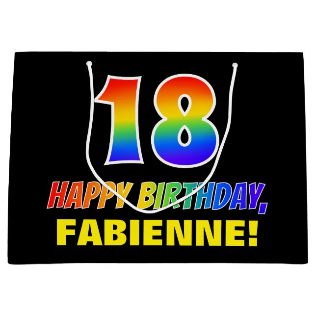 18th Birthday: Bold, Fun, Simple, Rainbow 18 Large Gift Bag (Front)