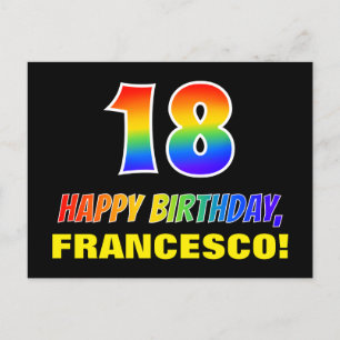 18th Birthday: Bold, Fun, Simple, Rainbow 18 Postcard