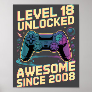 18th Birthday Boy Gift Level 18 Gamer 2008 18 Year Poster