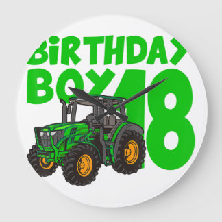 18th Birthday Boy Tractor Farm 18 Year Old Birthda Large Clock