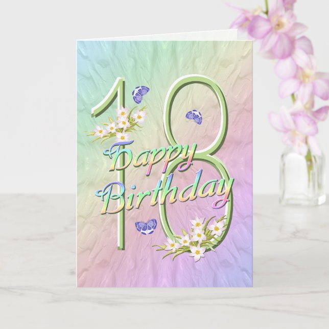 18th Birthday Butterflies and Flowers Card (Orchid)