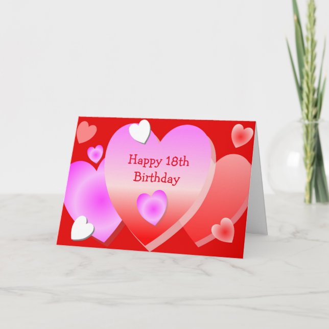 18th Birthday Card Red Hearts (Front)