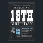 18th Birthday Chalkboard Blue Balloon Rustic Chic Invitation<br><div class="desc">Rustic Vintage Chalkboard White Blue Balloon 18th Birthday Party Invitation</div>