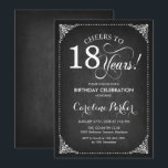 18th Birthday - Chalkboard White Invitation<br><div class="desc">18th Birthday Invitation.
Elegant vintage black and white design with chalkboard pattern and script font. Cheers to 18 years! Can be personalized into any age! Message me if you need further customization.</div>