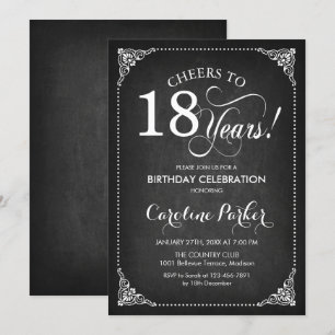 18th Birthday - Chalkboard White Invitation