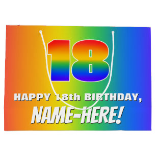 18th Birthday: Colourful, Fun Rainbow Pattern # 18 Large Gift Bag