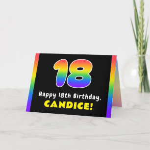 18th Birthday: Colourful Rainbow # 18, Custom Name Card