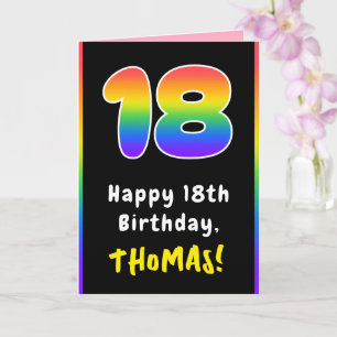 18th Birthday: Colourful Rainbow # 18, Custom Name Card