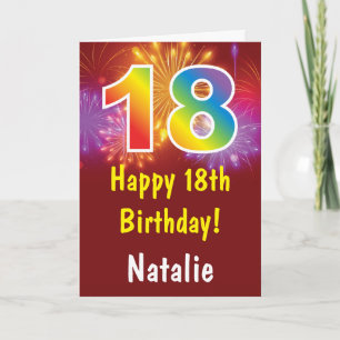 18th Birthday Colourful Rainbow Fireworks Red Card