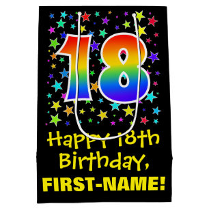 18th Birthday: Colourful Stars Pattern & Rainbow 1 Medium Gift Bag