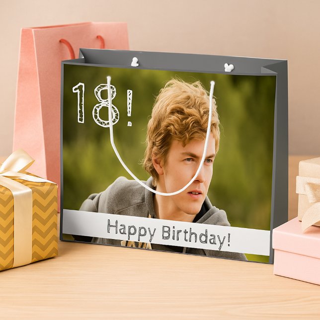 18th birthday custom photo boy guy large gift bag (Creator Uploaded)