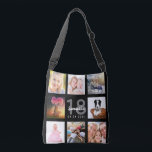 18th birthday custom photo collage girl black crossbody bag<br><div class="desc">A unique gift for a girl's 18th birthday, celebrating her life with a collage of 8 of your own photos, pictures. Personalize and add her name, age 18 and a date. A chic black background. Grey and white letters and numbers. The name is written with a modern hand lettered style...</div>