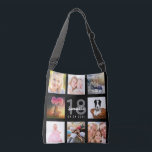 18th birthday custom photo collage girl black crossbody bag<br><div class="desc">A unique gift for a girl's 18th birthday, celebrating her life with a collage of 8 of your own photos, pictures. Personalize and add her name, age 18 and a date. A chic black background. Grey and white letters and numbers. The name is written with a modern hand lettered style...</div>