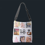18th birthday custom photo collage girl white crossbody bag<br><div class="desc">A unique gift for a girl's 18th birthday, celebrating her life with a collage of 8 of your own photos, pictures. Personalize and add her name, age 18 and a date. A chic white background. Grey and black letters and numbers. The name is written with a modern hand lettered style...</div>
