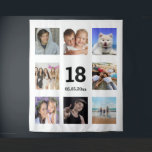 18th birthday custom photo collage white guy tapestry<br><div class="desc">For a 18th birthday, celebrating his life with a collage of 8 of your photos of his friends, family, interest or pets. Personalize and the age 18 and a date. Date of birth or the date of the birthday party. Black letters. A classic white background colour. Use as party wall...</div>