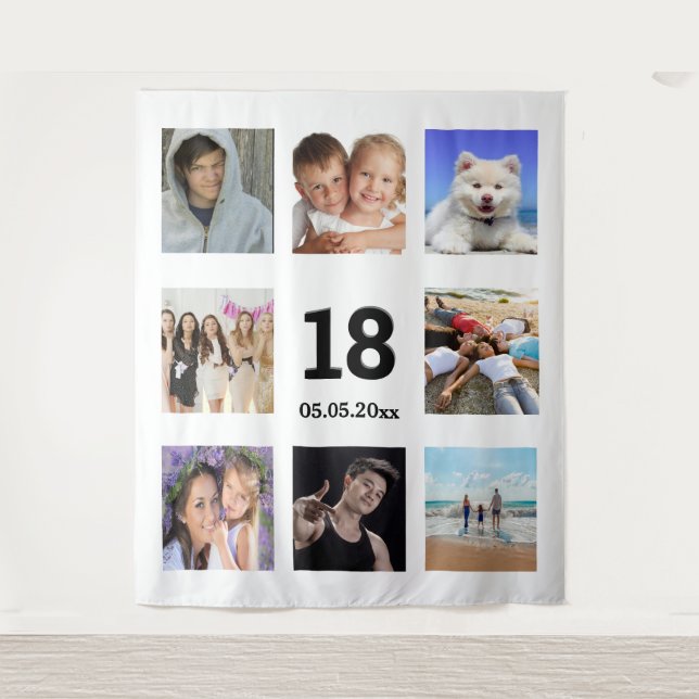 18th birthday custom photo collage white guy tapestry (Front)