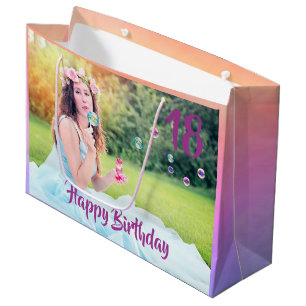 18th birthday custom photo large gift bag purple