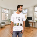 18th birthday custom photo monogram boy T-Shirt<br><div class="desc">For a 18th birthday as a gift or for the party. A collage of 3 of your photos of himself friends,  family,  interest or pets.  Personalize and add his name,  age 18 and a date.  Date of birth or the date of the birthday party.  Grey and black coloured text.</div>