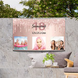 18th birthday custom photo rose gold pink banner<br><div class="desc">For a 18th birthday as a party welcome banner or wall decoration. A collage of 3 of your photos of herself friends, family, interestsor pets. Personalize and add her name, age 18 and a date. Date of birth or the date of the birthday party. A girly rose gold, blush pink...</div>