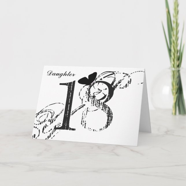 18th birthday, daughter, butterfly, black & white. card (Front)