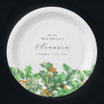 18th Birthday December Birth Flower Holly Custom Paper Plate<br><div class="desc">Perfect table decor for a December birthday party. Holly is the birth flower for that month. It forms a pretty watercolor bottom border on this festive personalized round paper plate. The birthday celebrant's name,  age and birthdate are placed above it using elegant calligraphy and typography. All text is editable.</div>