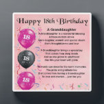 18th Birthday Design Granddaughter Poem Plaque<br><div class="desc">A great personalised gift for a granddaughter on her 18th birthday 

This item can be personalised or just purchased as it is</div>
