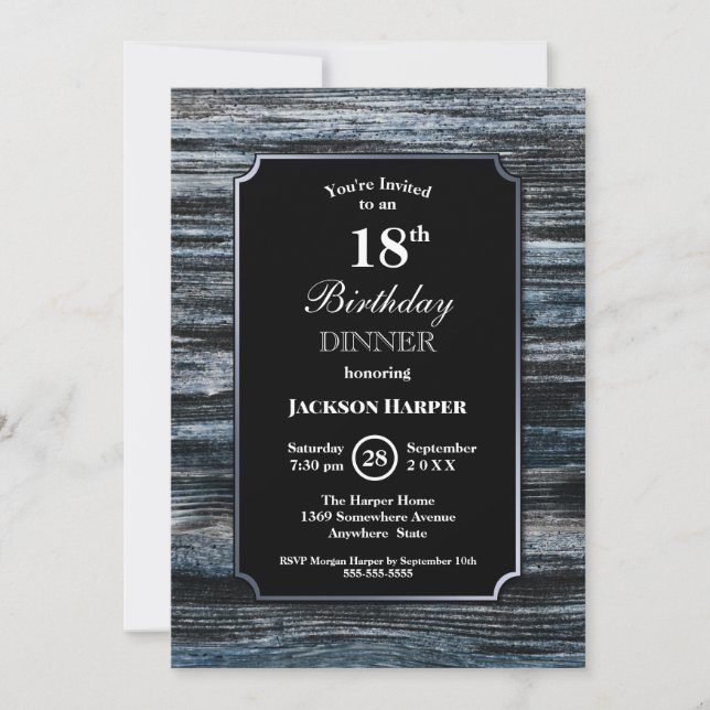 18th Birthday Dinner Wood Party Invitation (Front)