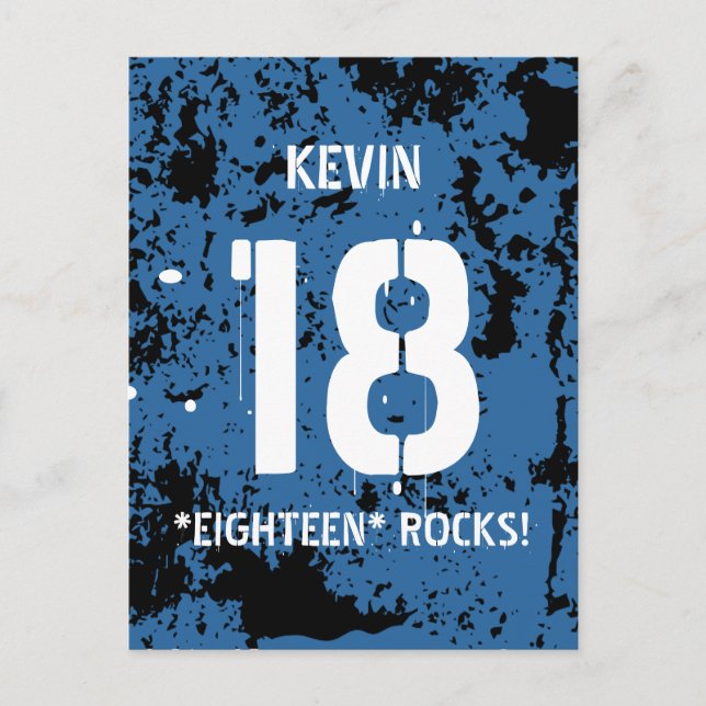 18th Birthday Eighteen Rocks BLUE Grunge F18Z Announcement Postcard (Front)