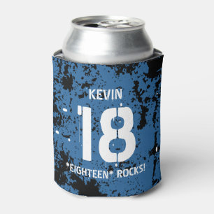 18th Birthday Eighteen Rocks BLUE Grunge F18Z Can Cooler