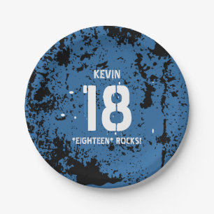 18th Birthday Eighteen Rocks BLUE Grunge F18Z Paper Plate