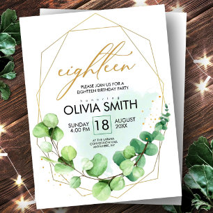 18th Birthday Elegant Eucalyptus Greenery and Gold Postcard