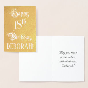 18th Birthday: Elegant, Ornate Script; Custom Name Foil Card