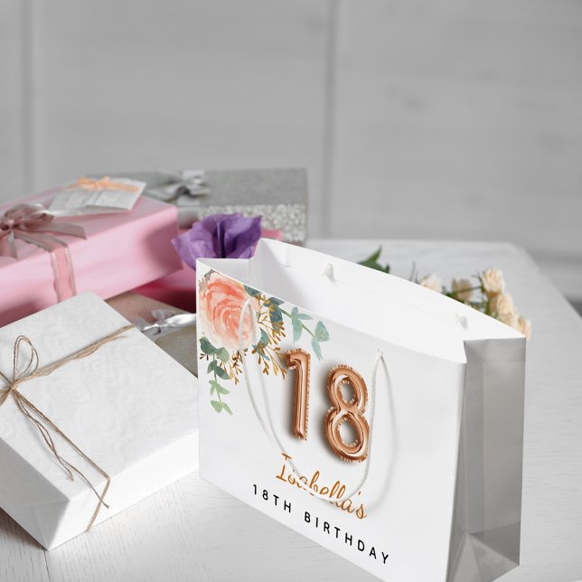18th birthday floral rose gold eucalyptus birthday large gift bag (Creator Uploaded)