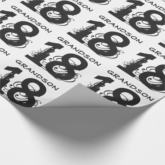 18th Birthday for a grandson, black text on white. Wrapping Paper (Corner)