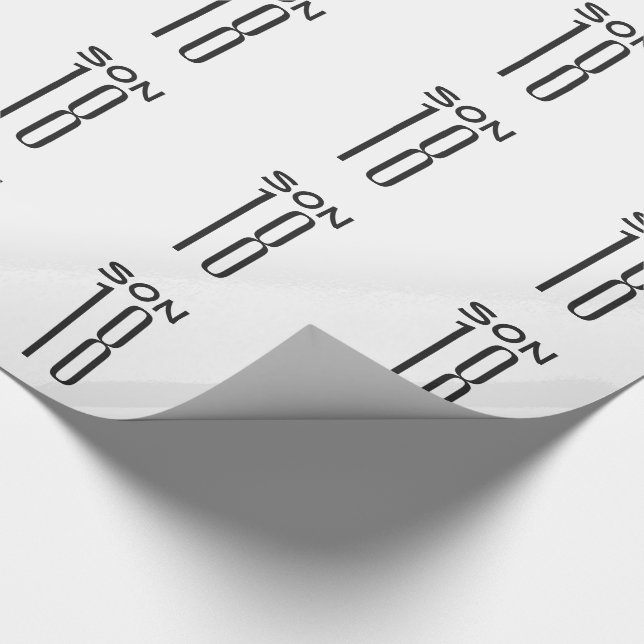 18th Birthday for a son, black text on white. Wrapping Paper (Corner)