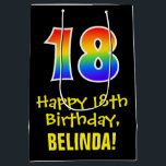 18th Birthday: Fun, Bold, Colourful, Rainbow "18" Medium Gift Bag<br><div class="desc">This exciting, colourful, and fun birthday gift bag design features a large number "18" with a rainbow spectrum gradient style pattern, along with the message "Happy 18th Birthday, ", and a custom recipient name. It also has a black-coloured background. A birthday themed gift bag like this might be a fun...</div>