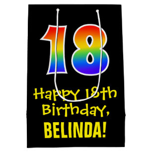 18th Birthday: Fun, Bold, Colourful, Rainbow "18" Medium Gift Bag