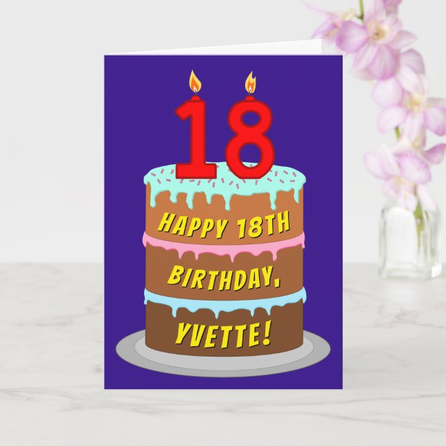 18th Birthday: Fun Cake and Candles + Custom Name Card (Orchid)