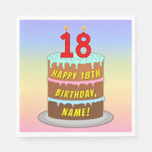 18th Birthday: Fun Cake and Candles + Custom Name Napkin