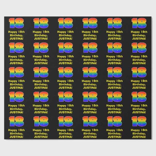 18th Birthday: Fun, Colourful Rainbow Inspired # 1 Wrapping Paper (Flat)