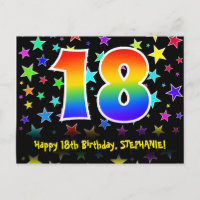 18th Birthday: Fun Stars Pattern, Rainbow 18, Name