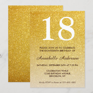 18th Birthday Glam Yellow Gold Glitter Ombre Invitation