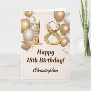 18th Birthday Gold Balloons and Confetti Birthday Card