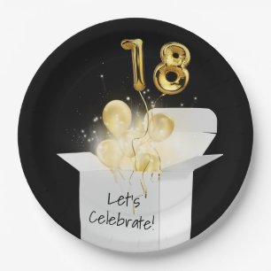 18th Birthday Gold Balloons In White Box Paper Plate